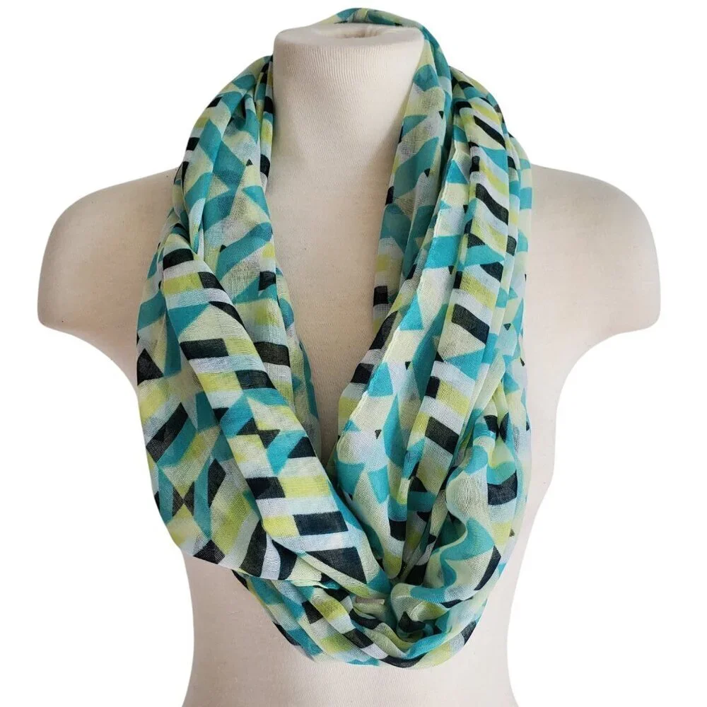 Infinity Scarf Abstract Geo Print Transparent Blue Turquoise Yellow Whimsygoth